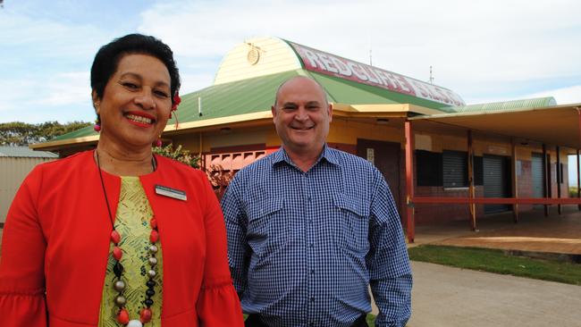 Moreton Bay Regional Councillor Koliana Winchester (Div 6) with Redcliffe Peninsula Surf Lifesaving Club president Terry Lowe.