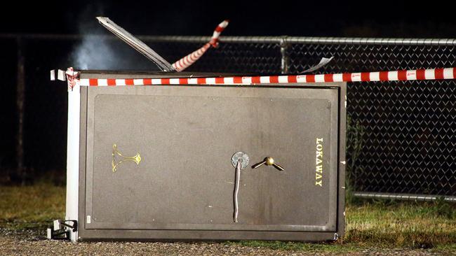 A gun safe that was dumped at a primary school car park and set alight in Narre Warren North. Photo: Patrick Herve