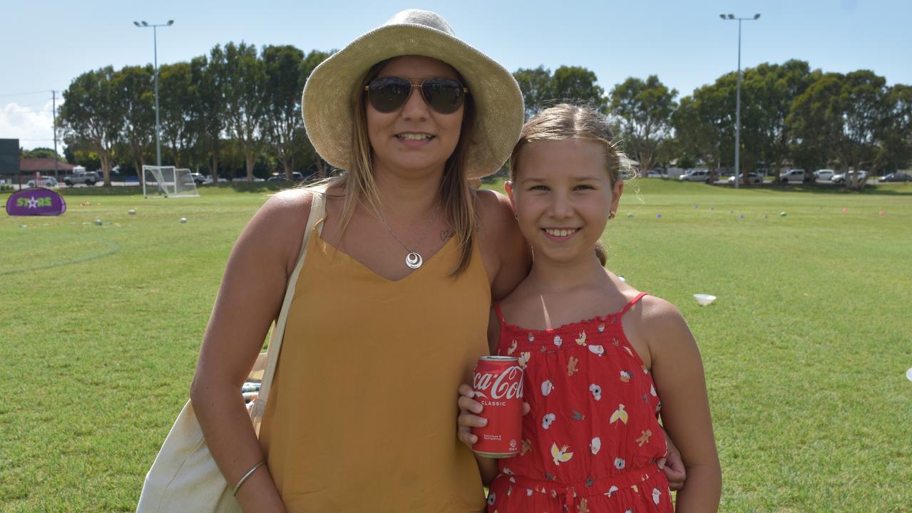 Ashleigh and Scarlet Stumer at the Play Something Unreal rugby league clinic in Kawana. Picture: Sam Turner