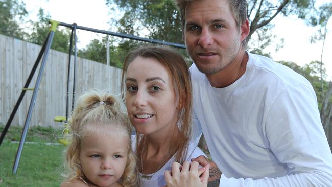 Megy Gough, 31, is fighting stage four bowel cancer in a bid to get more time with her husband Justin Gough and their three-year-old daughter Harper. Picture: Mike Batterham