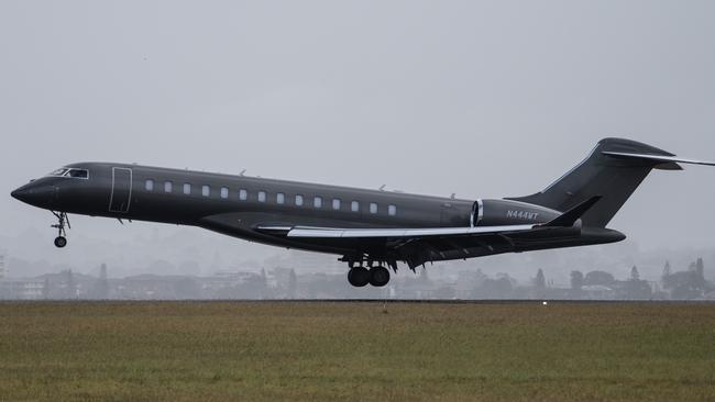 A US-registered Bombardier Global 7500 landing at Sydney Airport in May. Picture: James Gourley