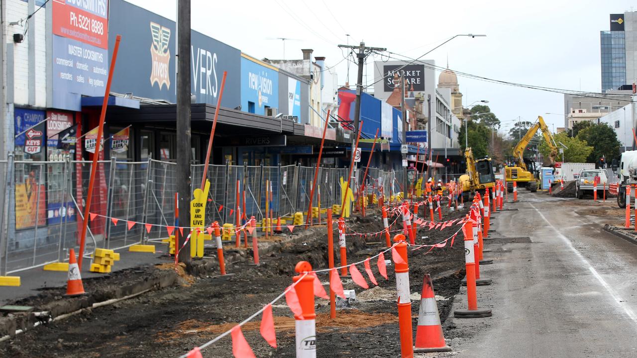 Construction is underway of the third stage of the Green Spine project in Malop St. Picture: Alan Barber