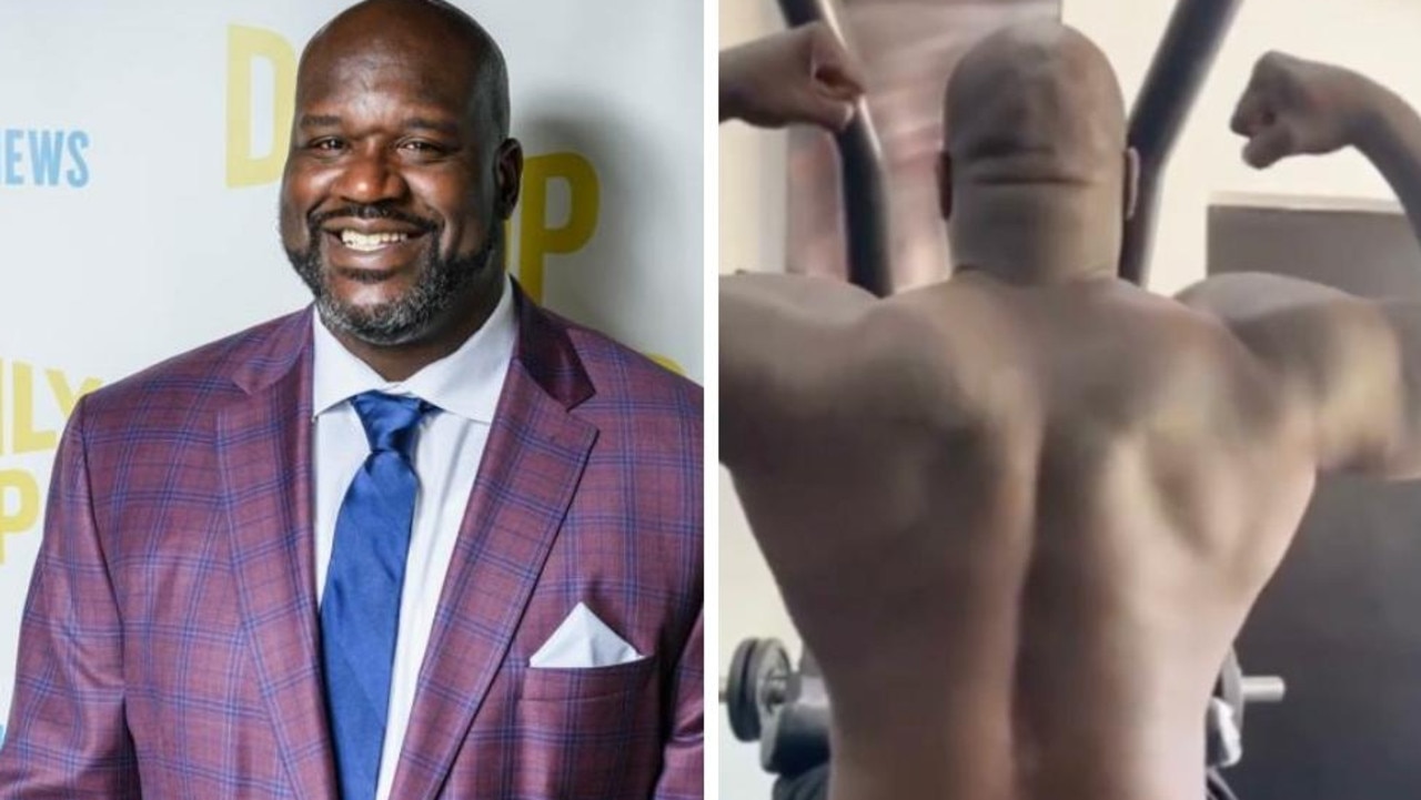 Shaq all dressed up and the Big Diesel in the gym. Photo: Kevork Sjansezian, Getty, Instagram, @shaq