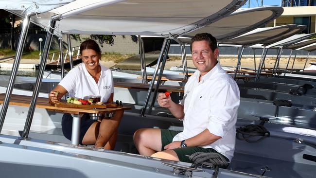 Australian-made electric boating innovator GoBoat has launched its sixth Australian location on the Gold Coast, Owner and Managing Director of GoBoat, Nick Tyrrell and Krystal Petkovic. Picture: David Clark