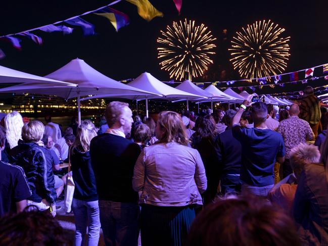 Fireworks at the Taste of Tasmania NYE party. Picture: Luke Bowden