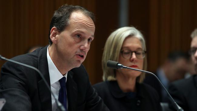 ASIC Public Hearing in Parliament House in Canberra. The Chair of ASIC James Shipton and Deputy Chair Karen Chester appeared at the hearing. Picture Gary Ramage