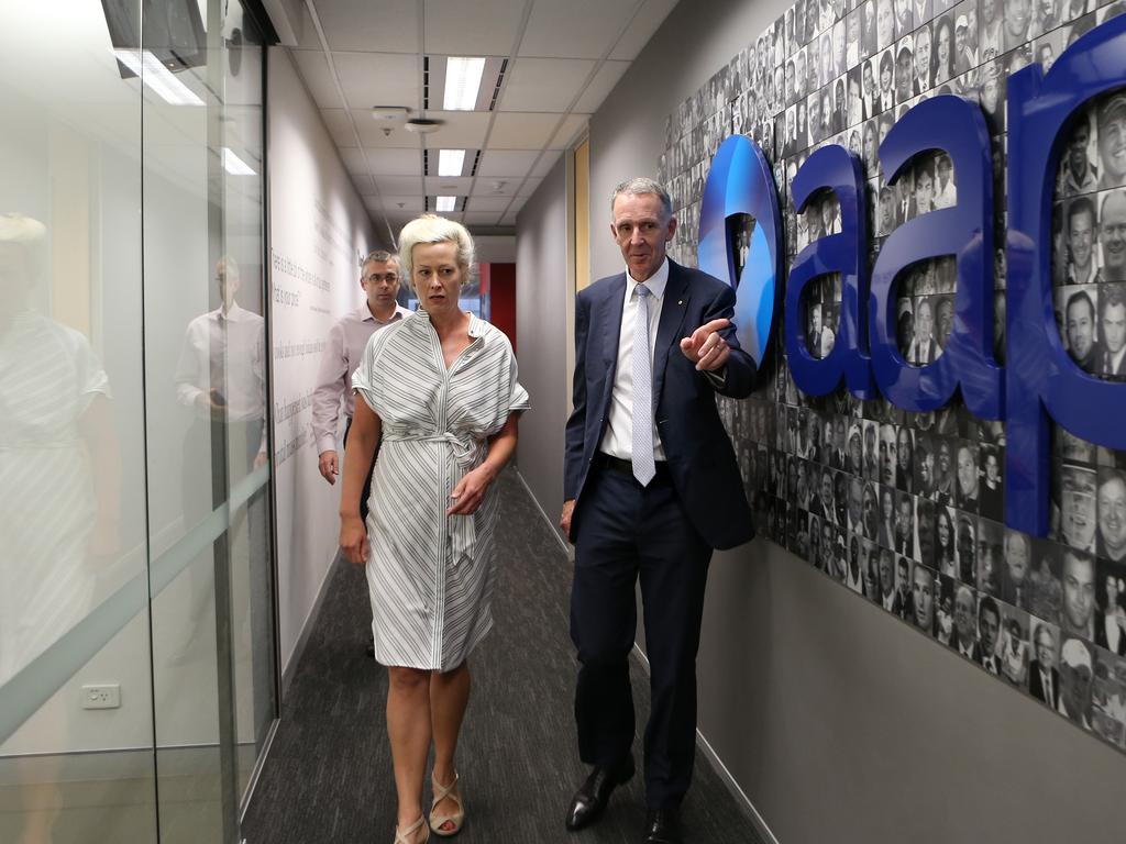 Group Executive Corporate Affairs Policy and Government Relations at News Corp Australia Campbell Reid and AAP Group General Council Emma Cowdry. Picture: AAP