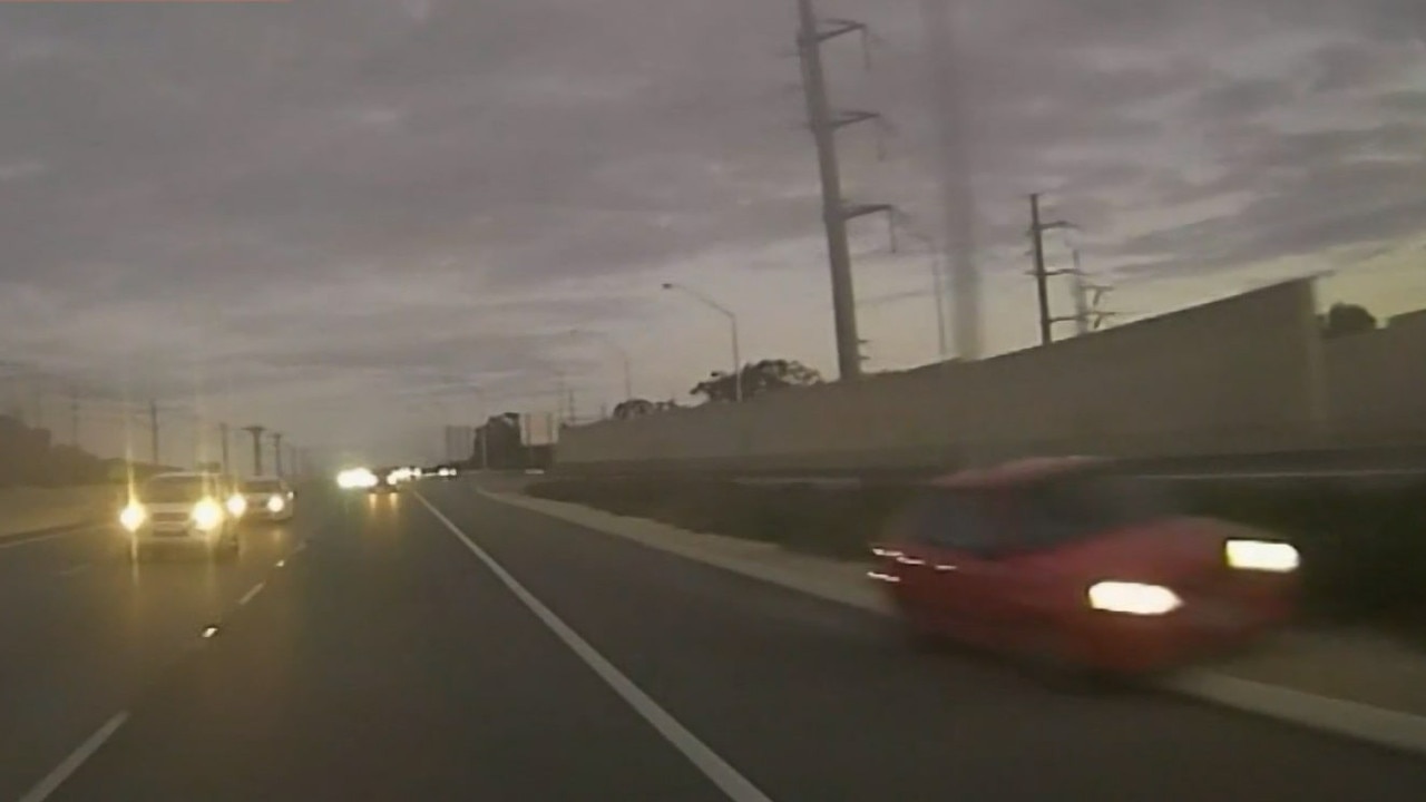 The video captured the car speeding up behind another car. Picture: Supplied / Channel 9