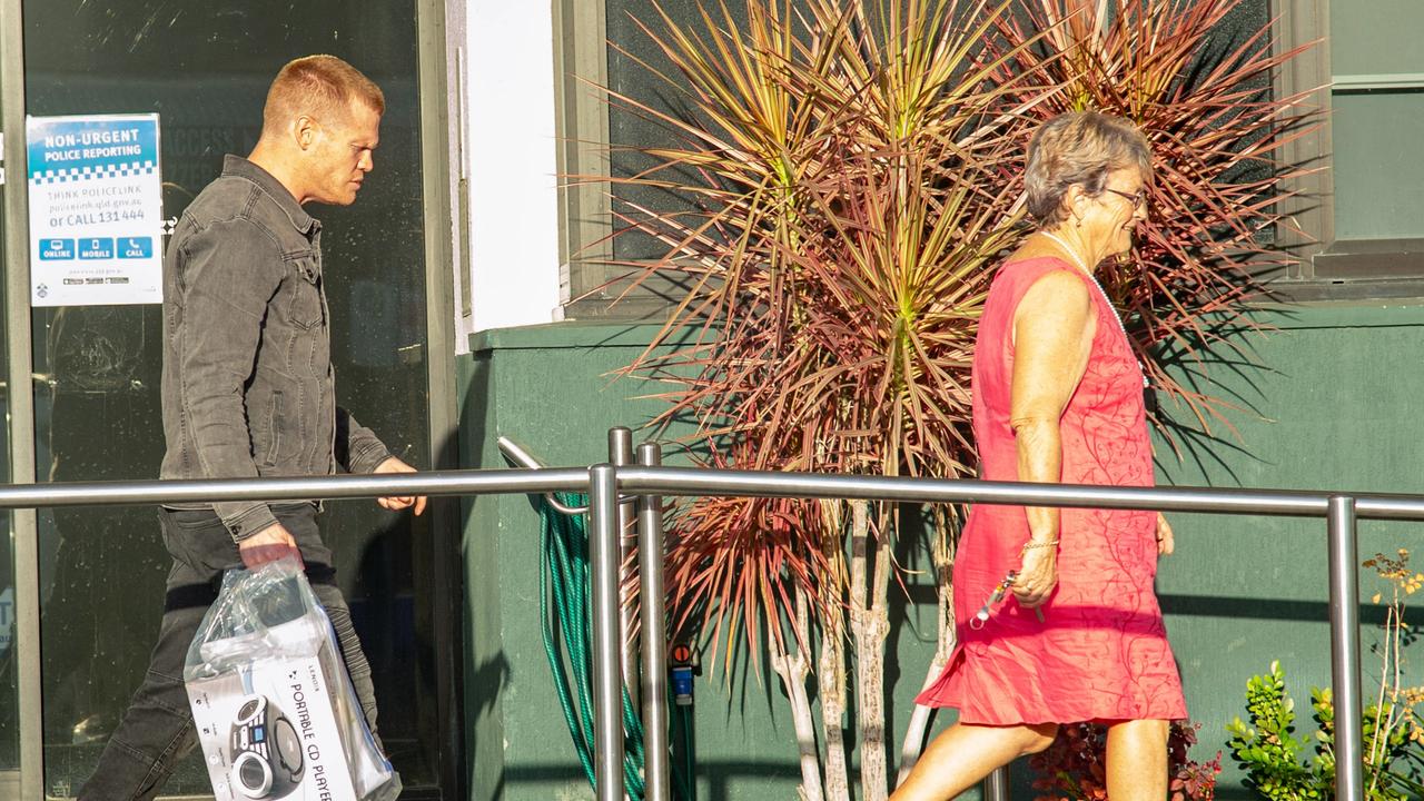 Brett Dallas follows his mother out of Mackay Police Station. Picture: Daryl Wright