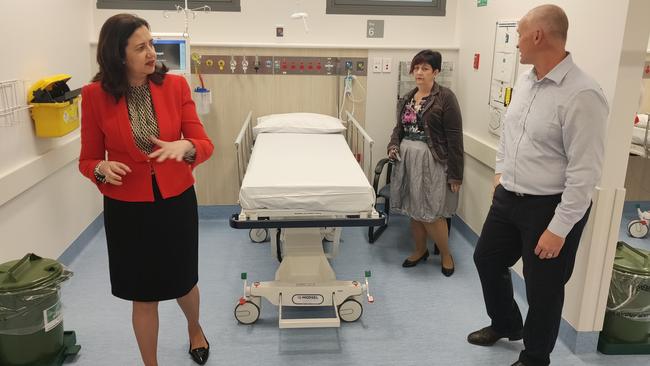 Premier Annastacia Palaszczuk inspects the new $42 million Gladstone Hospital emergency department with MP Glenn Butcher and Director of Nursing Sandy Munro.