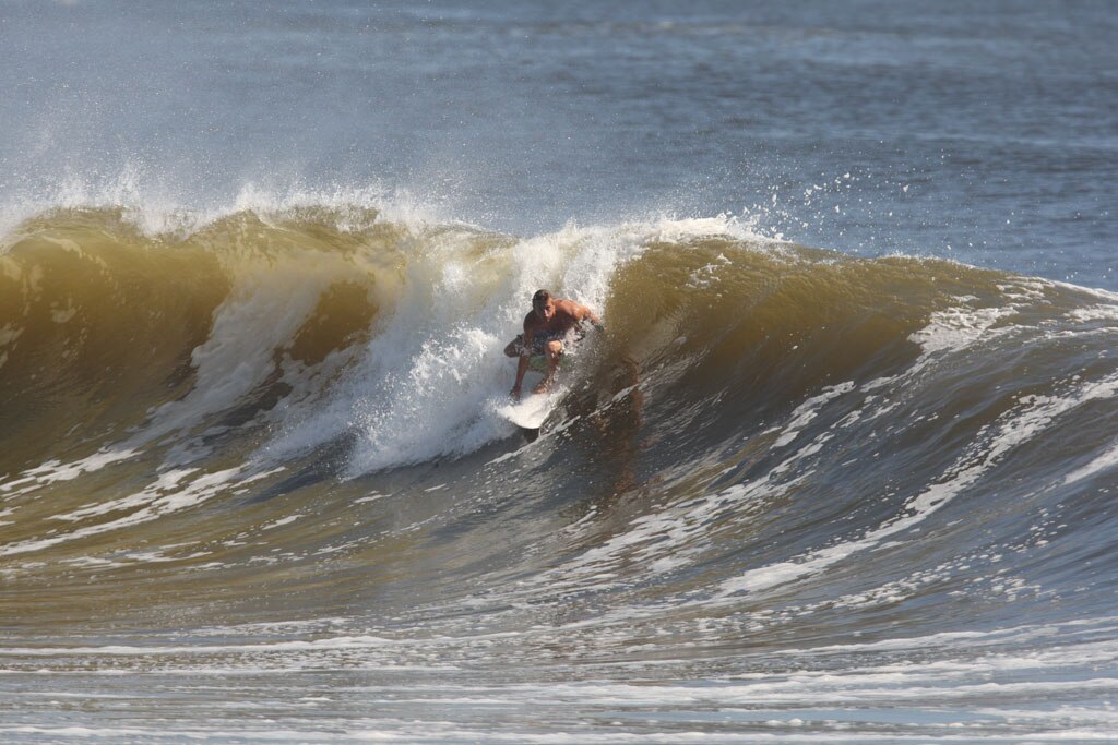 The moves were bigger and the tubes getting longer as the swell from an ex-cyclone sends massive waves onto the Sunshine Coast point breaks. Picture: Nicholas Falconer