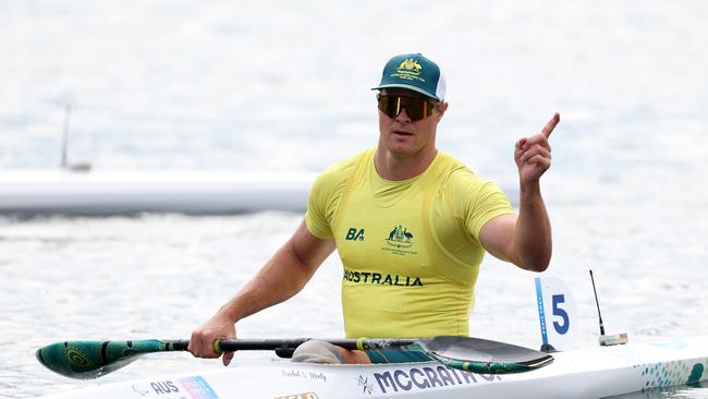 Curtis McGrath of Team Australia, celebrates victory following the Men's Kayak Single 20m KL2 Final. (Photo by Steph Chambers/Getty Images)