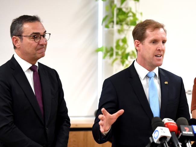 Trade Minister Stephen Patterson, with Premier Steven Marshall (left). Picture: Tricia Watkinson