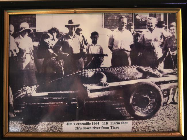 Copy of photo at the Hideaway Hotel at Tiaro showing a crocodile which had been shot in the Mary River in 1964. Story on saltwater crocodile living upstream of the Beaver Rock Boat ramp in the Mary River at Maryborough. Pics Tim Marsden