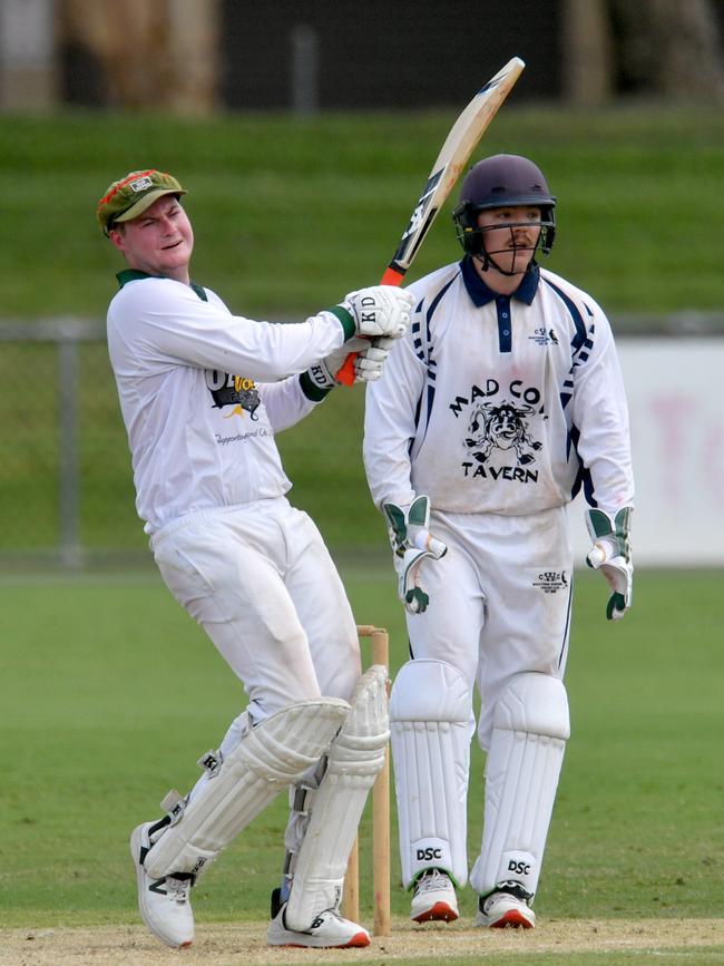 Suburban Park's Dan Gartrell and Wests keeper Luke Lamborn. Picture: Evan Morgan