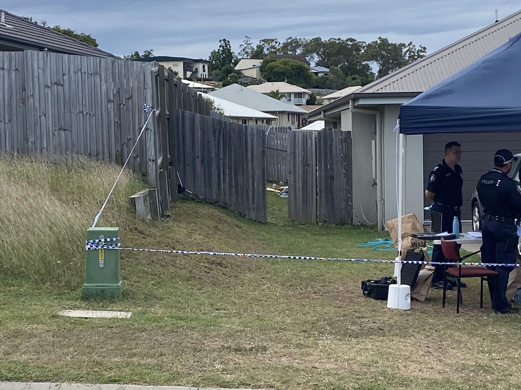 Police remained stationed at 18 Blaxland Court, Glen Eden, Gladstone on Thursday, April 21, 2022.