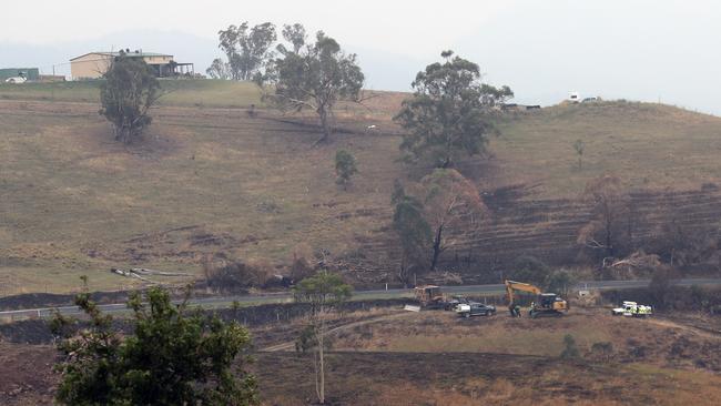 Susie Edwards neighbours saved her house from the flames at the base of the property in Buchan. Picture: Alex Coppel.