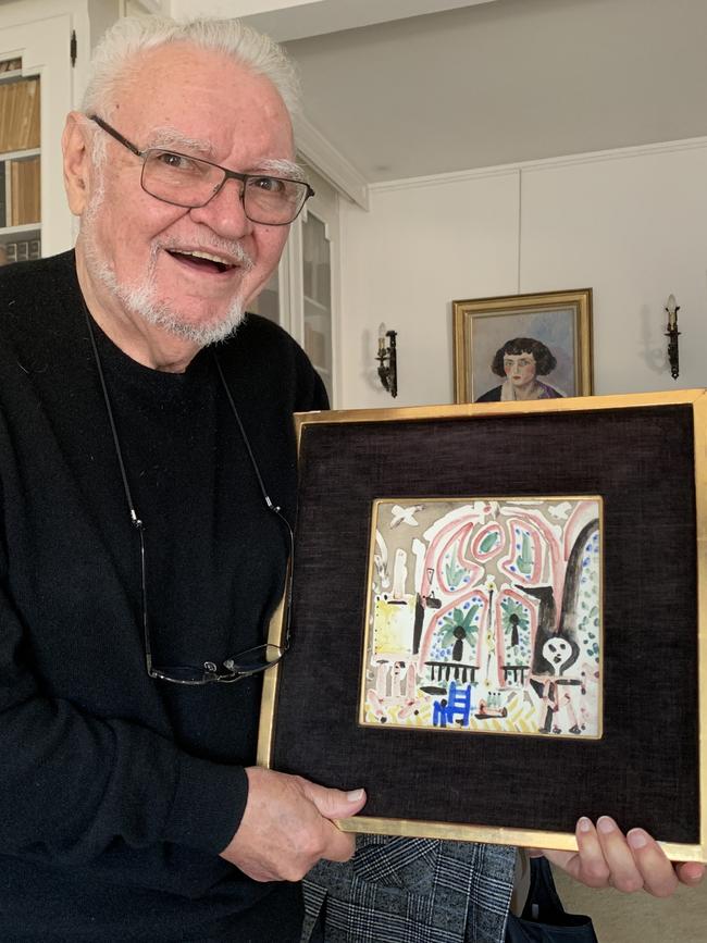 Jacques Mourlot in Paris with the tile painted by Picasso. Picture: Elizabeth Fortescue