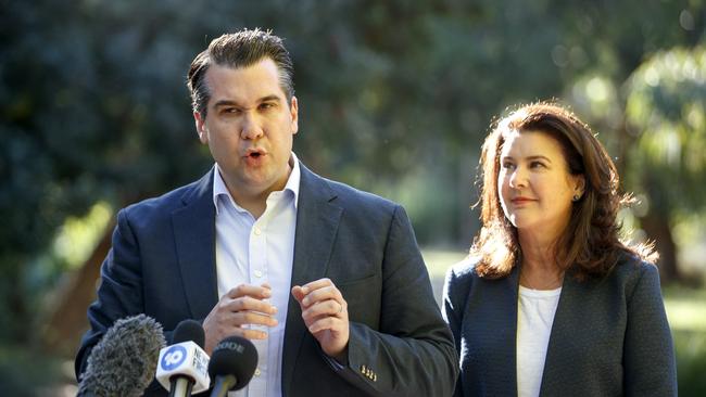 MELBOURNE, AUSTRALIA - NewsWire Photos May 8, 2021: Federal Housing Minister, Michael Sukkar and Minister for WomenÃs Economic Security, Jane Hume speaking at press conference in Melbourne. Picture: NCA NewsWire / David Geraghty