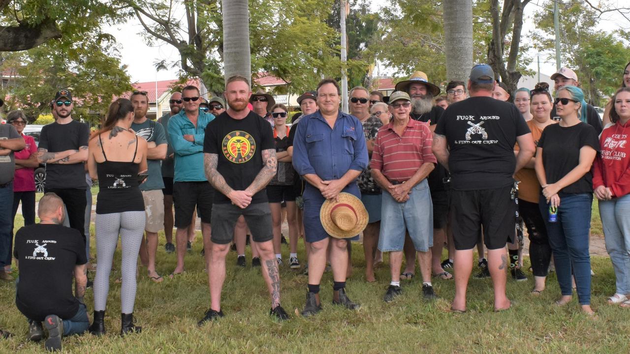 The group at the public meeting at Central Park, Rockhampton, on Sunday May 7.