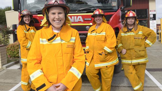 Barwon Heads captain Helen Wood, Highton captain Ali Jordan, St Leonards captain Niki Habibis and Winchelsea captain Kaylene Stocks. The are four female CFA captains in the region. Picture: Alan Barber