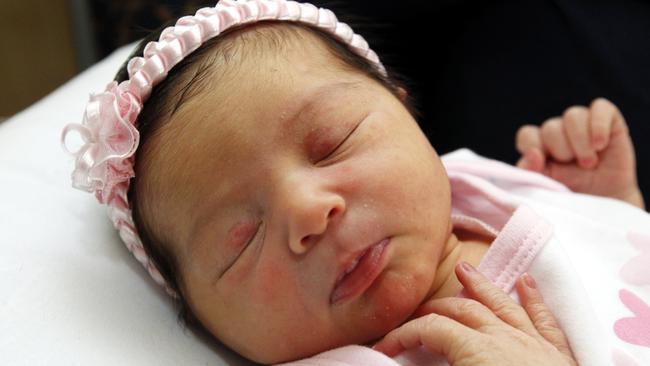 A newborn baby at Pindara Private Hospital.