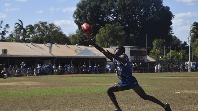 Players in action during the Tiwi Island Football League grand final between Tuyu Buffaloes and Pumarali Thunder. Picture: Max Hatzoglou