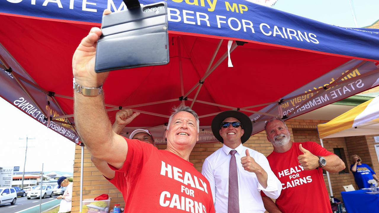 Premier Steven Miles on the campaign trail with Labor MP Michael Healy at the Cairns Showgrounds. Pics Adam Head