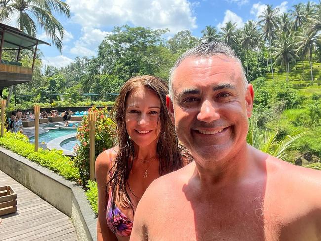 John Barilaro, pictured with Jennifer Lugsdin, checked into a number of popular Bali day clubs.