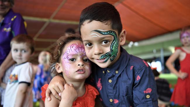 Imogen Dixon, 2, with her brother Isaac Dixon, 5, at the Chief Minister's Cup Day at the Darwin Turf Club on Saturday, July 15.