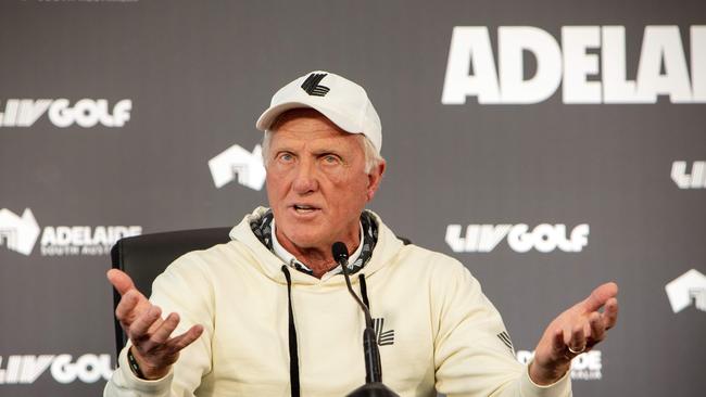 ADELAIDE, AUSTRALIA – NewsWire Photos – APRIL 20, 2023: LIV Golf Press Conference with LIV Golf CEO and Commissioner Greg Norman, at The Grange Golf Club. Picture: NCA/NewsWire Emma Brasier