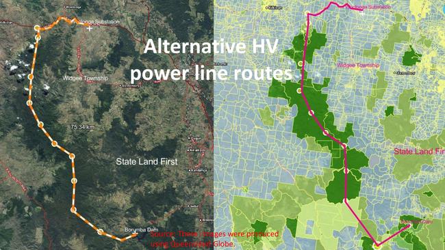 An alternative transmission line route that would cut through state land rather than private land has been proposed by Property Rights Australia in conjunction with community action groups. Picture: Property Rights Australia