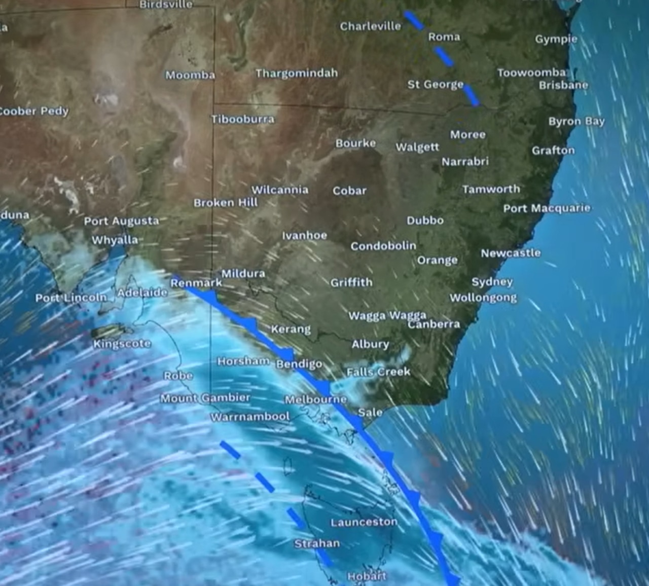 Rain, thunderstorms and hail are also predicted across the southeast of the country. Picture: Bureau of Meteorology.