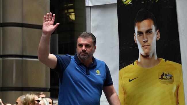 Australia's coach Ange Postecoglou attends an event to celebrate the national teams qualification for the 2018 football World Cup, in Sydney on November 16, 2017. Australia reached their fourth-straight World Cup after defeating Honduras in a 3-1 aggregate playoff victory in the qualifiers, with Mile Jedinak scoring a hat-trick. / AFP PHOTO / SAEED KHAN / IMAGE RESTRICTED TO EDITORIAL USE - STRICTLY NO COMMERCIAL USE