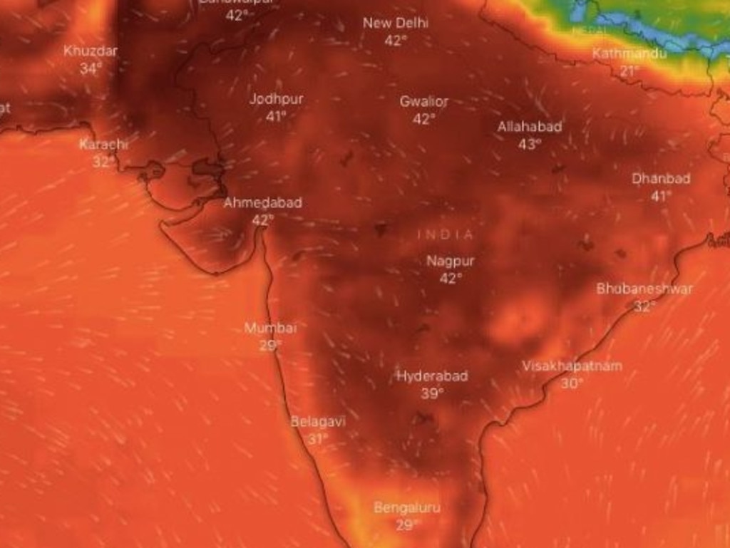 A major heatwave hits India. Picture: Windy TV