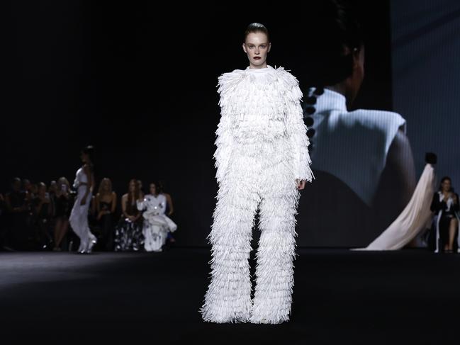 Texture! A model walks the runway during the MARIAM SEDDIQ show at Australian Fashion Week 2025 at Carriageworks on May 15, 2025 in Sydney, Australia. (Photo by Brendon Thorne/Getty Images)