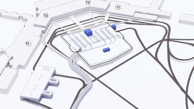 The airport’s proposed new transport hub with drop-off area.