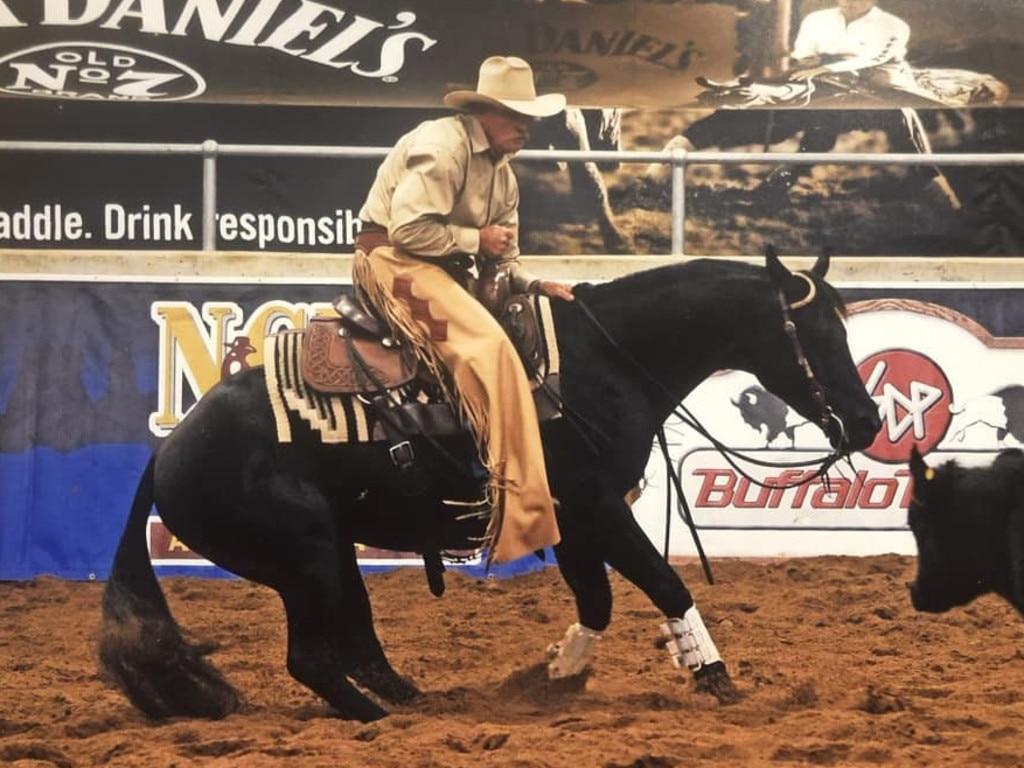 Ken May riding Bobadil Destiny's Diamond at the NCHA Futurity in 2010. Image contributed by Erica Hanrahan via the Ken May tribute Facebook page.