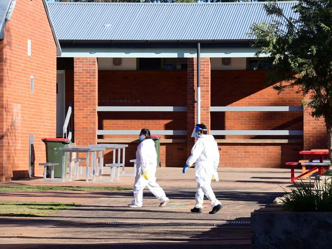 Deep cleaning takes place at Dubbo West Public School as positive cases grow in the region. Picture: Getty