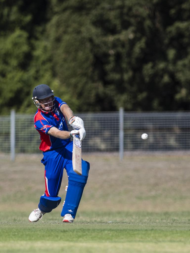 Brendan Galvin bats for Highfields against University. Pictures: Kevin Farmer