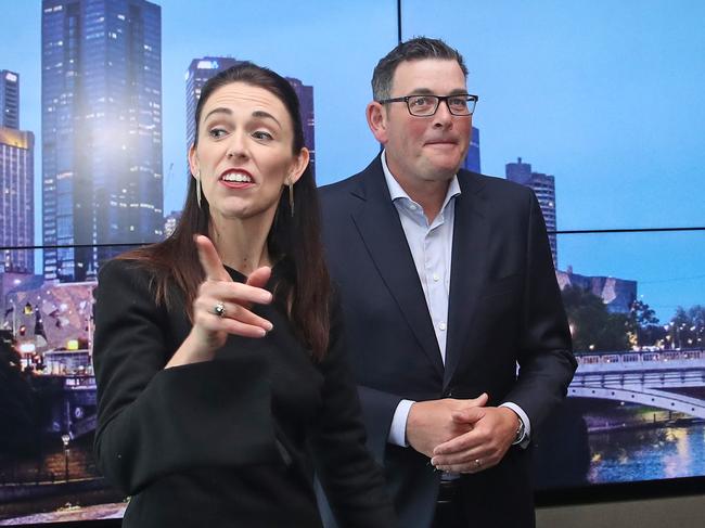 MELBOURNE, AUSTRALIA - JULY 18: New Zealand Prime Minister Jacinda Ardern poses for a photo with Victorian Premier Daniel Andrews on July 18, 2019 in Melbourne, Australia. Ardern is in Australia for two days and will deliver a speech on good governance this evening, as well as attend business meetings and meet with Australian Prime Minister Scott Morrison tomorrow. (Photo by Scott Barbour/Getty Images)