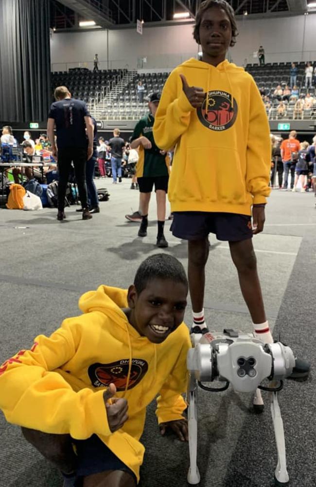 Dhupuma Barker School Justin and Whitney were excited to come fourth at the VEX Robotics Australia National Championships in Sydney. Picture: Supplied