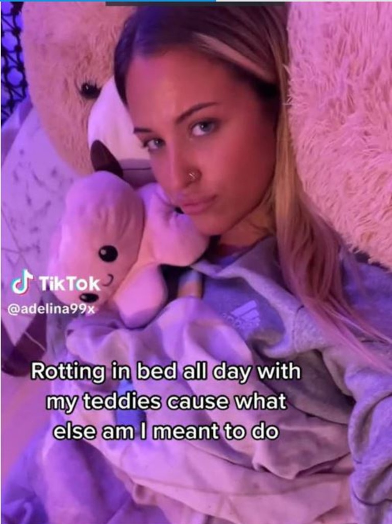 Gen Z is obsessed with ‘bed rotting’. Picture: @adelina99x/TikTok