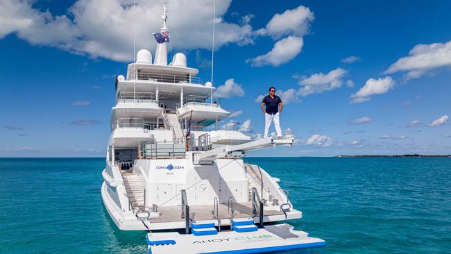 Garbo-turned Aussie rich lister Ian Malouf on his yacht in the Bahamas. Picture: Supplied