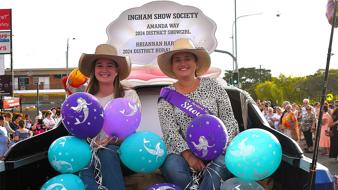 Ingham Show Society showgirls. Photographs from the Maraka Festival Street Parade around the Ingham central business district on Saturday. In an ‘Under the Sea’-themed celebration of all things Hinchinbrook, school students, community organisations, emergency responders and contestants vying for the prized Queen and Princess titles paraded around Rotary Park in the centre of the town. Picture: Cameron Bates