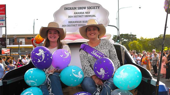 Ingham Show Society showgirls. Photographs from the Maraka Festival Street Parade around the Ingham central business district on Saturday. In an ‘Under the Sea’-themed celebration of all things Hinchinbrook, school students, community organisations, emergency responders and contestants vying for the prized Queen and Princess titles paraded around Rotary Park in the centre of the town. Picture: Cameron Bates