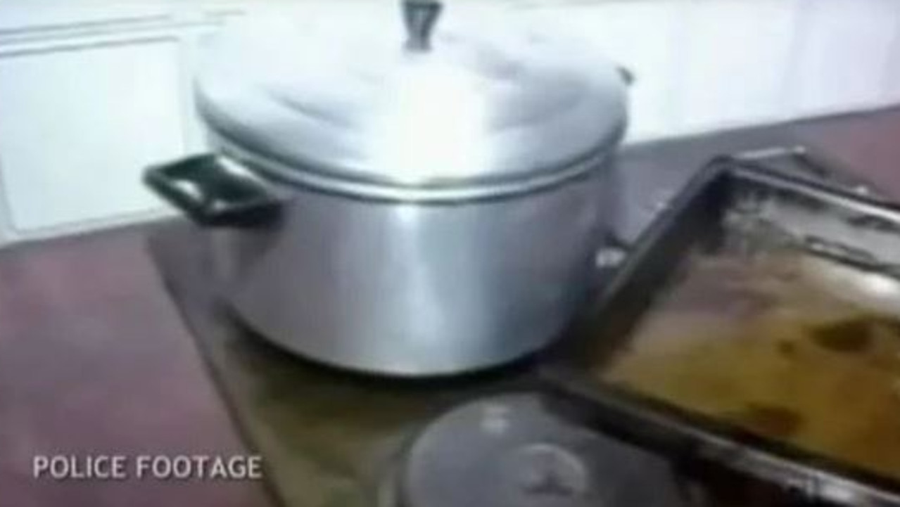 John Price's head was found in a pot on the stove. Picture: Crime scene footage / NSW Police