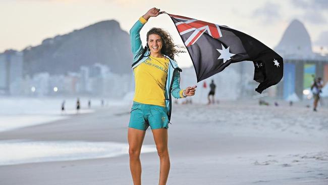 Australian kayak gold medal hopeful Jessica Fox on the beach at Copacabana in Rio de Janeiro. Picture: Alex Coppel