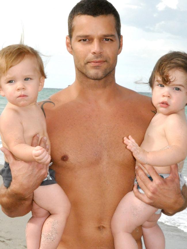 Ricky Martin poses with his sons Valentino and Matteo in 2009. Picture: Getty