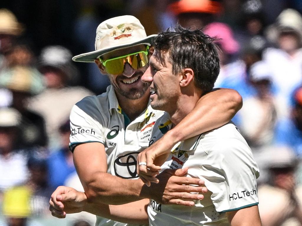 Australia's captain Pat Cummins and Mitchell Starc are part of Australia’s feared pace battery, which analysis by CricViz shows is less effective the longer a series is. Picture: AFP